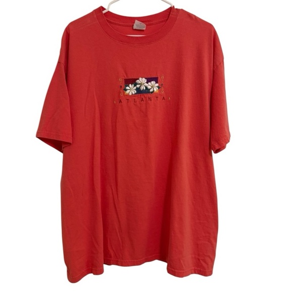 Vintage Atlanta Floral Embroidered Tourist Tee Single Stitch Salmon Red XL - Picture 1 of 4